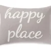 "Happy Place" Gray Lumbar Throw Pillow