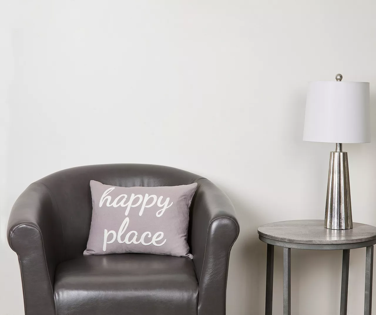"Happy Place" Gray Lumbar Throw Pillow 3 "Happy Place" Gray Lumbar Throw Pillow - Image 3