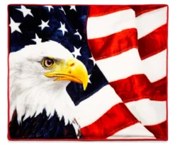Red, White & Blue Patriotic Eagle Raschel Throw, (50" X 60")