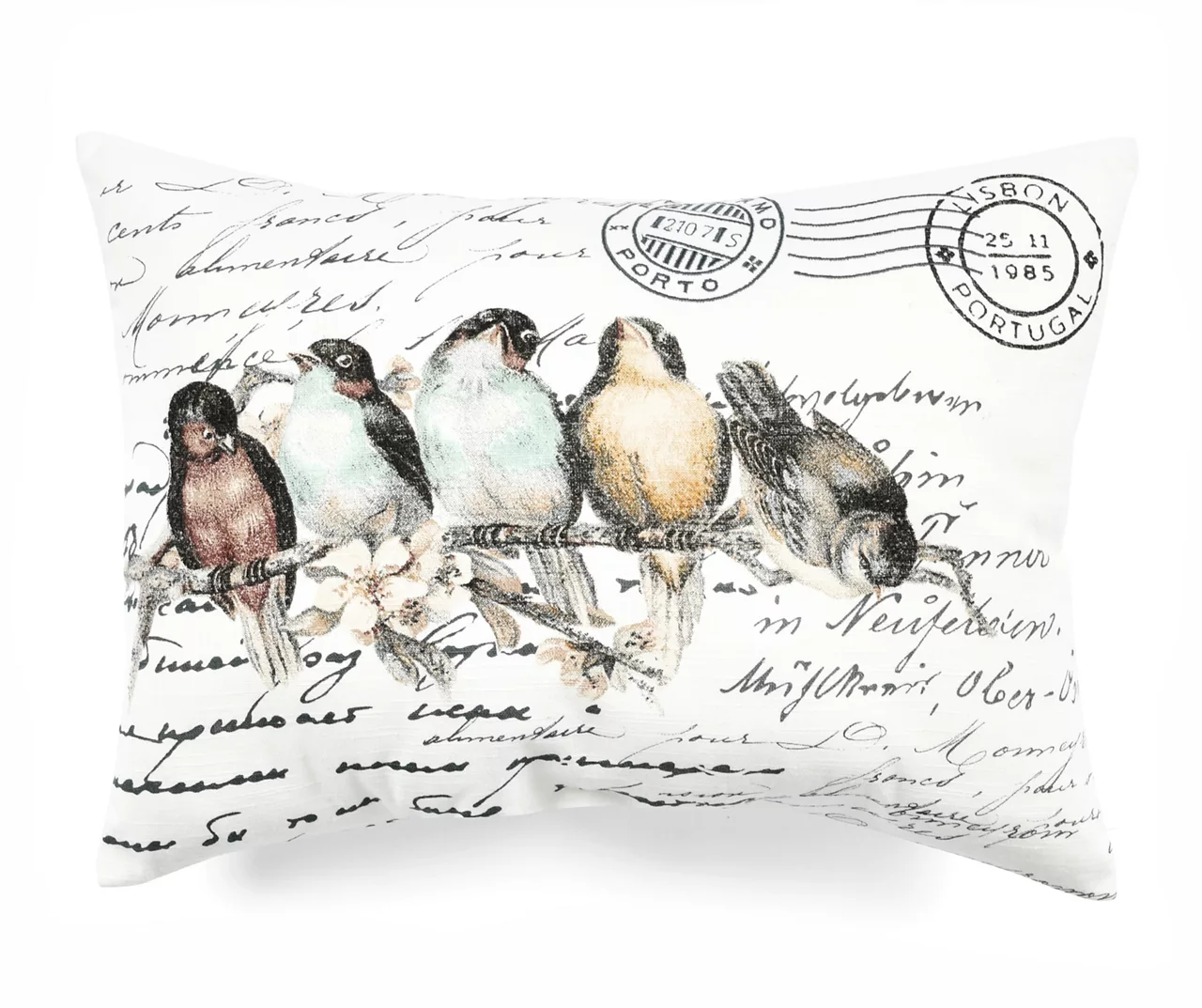 Bird & Post Card Printed Throw Pillow 1 Bird & Post Card Printed Throw Pillow