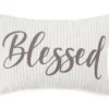 "Blessed" Gray & White Flocked Lumbar Throw Pillow