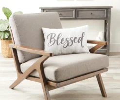 "Blessed" Gray & White Flocked Lumbar Throw Pillow -Hoover Sales Store 810514886 2