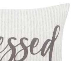 "Blessed" Gray & White Flocked Lumbar Throw Pillow -Hoover Sales Store 810514886 3