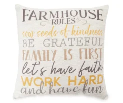 "Farmhouse Rules" White, Gray & Yellow Throw Pillow