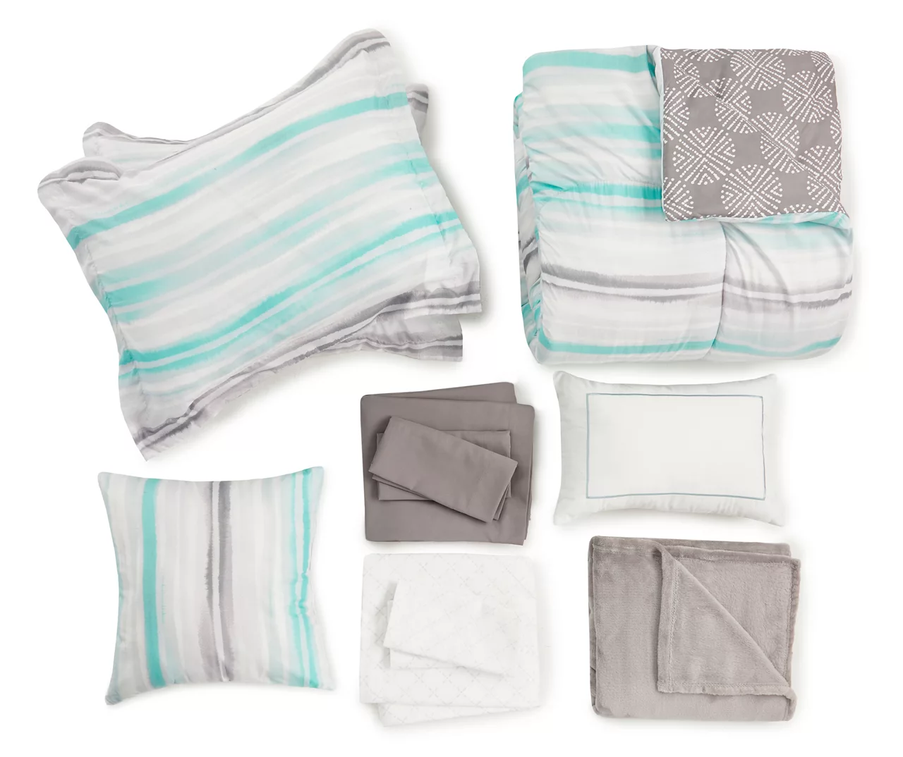 Aqua & Gray Stripe Queen 14-Piece Reversible Comforter Set 1 Aqua & Gray Stripe Queen 14-Piece Reversible Comforter Set
