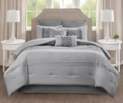 Casey Gray Embroidered Queen 8-Piece Comforter Set