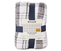 Gray & White Plaid Velvet Plush Queen/King Blanket