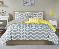 Darcy Yellow Chevron Full/Queen 5-Piece Duvet Cover Set
