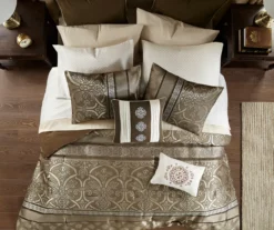 Brown Jacquard Dennie Comforter Set -Hoover Sales Store 810547673 810547674 810547675 2