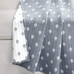 Kantha Navy & Off-White Leaf Row Jacquard Throw, (50" X 60") -Hoover Sales Store 810552839 21