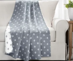 Kantha Navy & Off-White Leaf Row Jacquard Throw, (50" X 60")