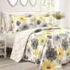 Leah White, Yellow & Gray Floral Comforter Set