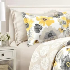 Leah White, Yellow & Gray Floral King 6-Piece Comforter Set -Hoover Sales Store 810552877 11