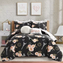 Black & Peach Botanical Paris Comforter Set -Hoover Sales Store 810552882 1