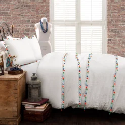 White Multicolor Tassel Boho Full/Queen 3-Piece Comforter Set -Hoover Sales Store 810552884 11