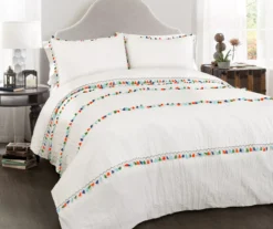 White Multicolor Tassel Boho Full/Queen 3-Piece Comforter Set