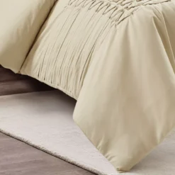 Aurora Beige Pleated Pintuck Full/Queen 5-Piece Comforter Set -Hoover Sales Store 810552893 4