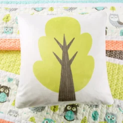 Coral & Turquoise Owl Stripe Full/Queen 5-Piece Quilt Set -Hoover Sales Store 810552920 4