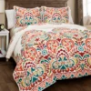 Clara Orange & Turquoise Floral Full/Queen 3-Piece Quilt Set