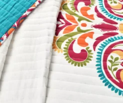 Clara Orange & Turquoise Floral Full/Queen 3-Piece Quilt Set -Hoover Sales Store 810552948 3