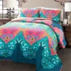 Turquoise & Hot Pink Ornate Paisley Boho Chic Full/Queen 3-Piece Quilt Set