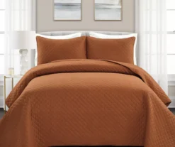 Ava Rust Diamond-Quilted Full/Queen 3-Piece Quilt Set