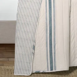 Beige & Blue Stripe Full/Queen 3-Piece Quilt Set -Hoover Sales Store 810552972 31