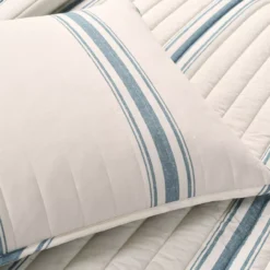 Beige & Blue Stripe Full/Queen 3-Piece Quilt Set -Hoover Sales Store 810552972 4