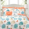 White, Coral & Blue Coastal Reef King 7-Piece Quilt Set