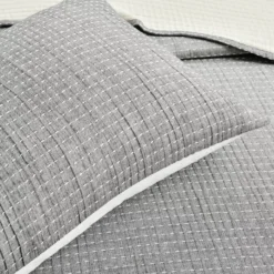 Kantha Light Gray Stitched-Row King 3-Piece Quilt Coverlet Set -Hoover Sales Store 810552987 31