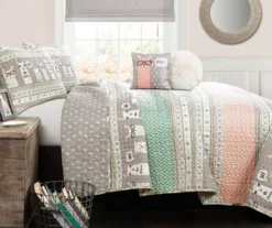 Gray & Pink Llama Pattern Block Full/Queen 5-Piece Quilt Set