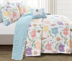 Hygge White & Pastel Elephant Full/Queen 4-Piece Quilt Set -Hoover Sales Store 810552999 11
