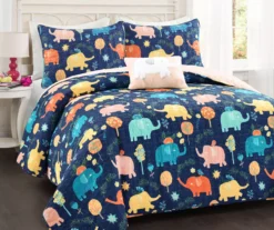 Hygge Navy & Pastel Elephant Full/Queen 4-Piece Quilt Set