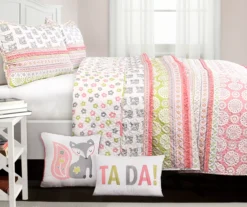 Pink & Gray Fox Ruffle Pattern Block Full/Queen 5-Piece Quilt Set -Hoover Sales Store 810553002 11