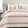 Beige & Red Stripe Full/Queen 3-Piece Quilt Set