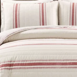 Beige & Red Stripe Full/Queen 3-Piece Quilt Set -Hoover Sales Store 810553004 21