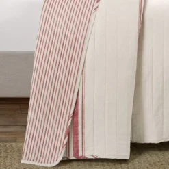 Beige & Red Stripe Full/Queen 3-Piece Quilt Set -Hoover Sales Store 810553004 3