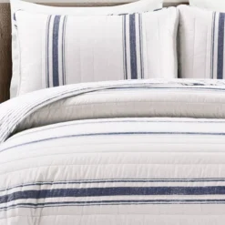 Beige & Navy Stripe Full/Queen 3-Piece Quilt Set -Hoover Sales Store 810553005 21