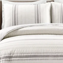 Beige & Gray Stripe Full/Queen 3-Piece Quilt Set -Hoover Sales Store 810553006 21