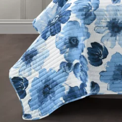 Leah White & Navy Floral Reversible Full/Queen 3-Piece Quilt Set -Hoover Sales Store 810553026 31