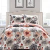 Leah Gray & Coral Floral Full/Queen 3-Piece Quilt Set