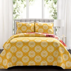 Leah Red & Orange Floral King 3-Piece Quilt Set -Hoover Sales Store 810553040 11