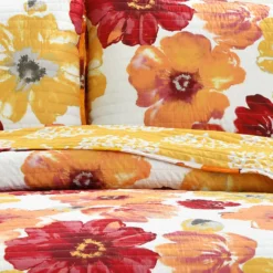 Leah Red & Orange Floral King 3-Piece Quilt Set -Hoover Sales Store 810553040 41