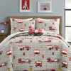Gray & Red Fire Truck Twin 3-Piece Quilt Set