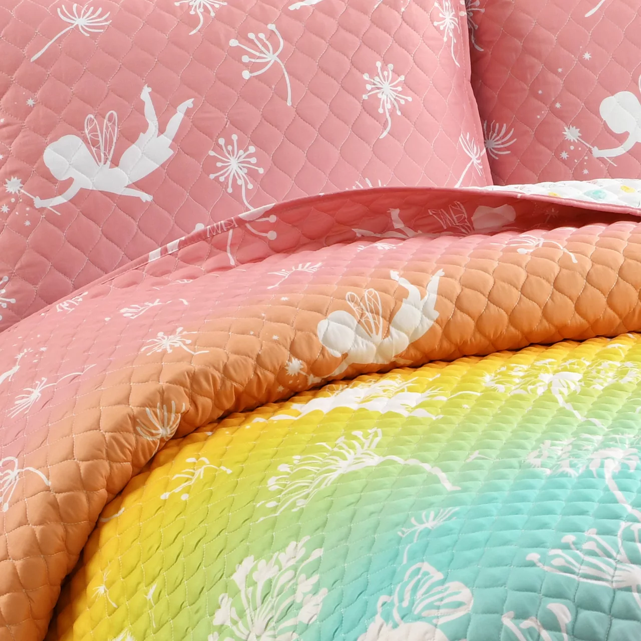 Pastel Rainbow Dandelion Fairy Ombre Twin 2-Piece Quilt Set 5 Pastel Rainbow Dandelion Fairy Ombre Twin 2-Piece Quilt Set - Image 5