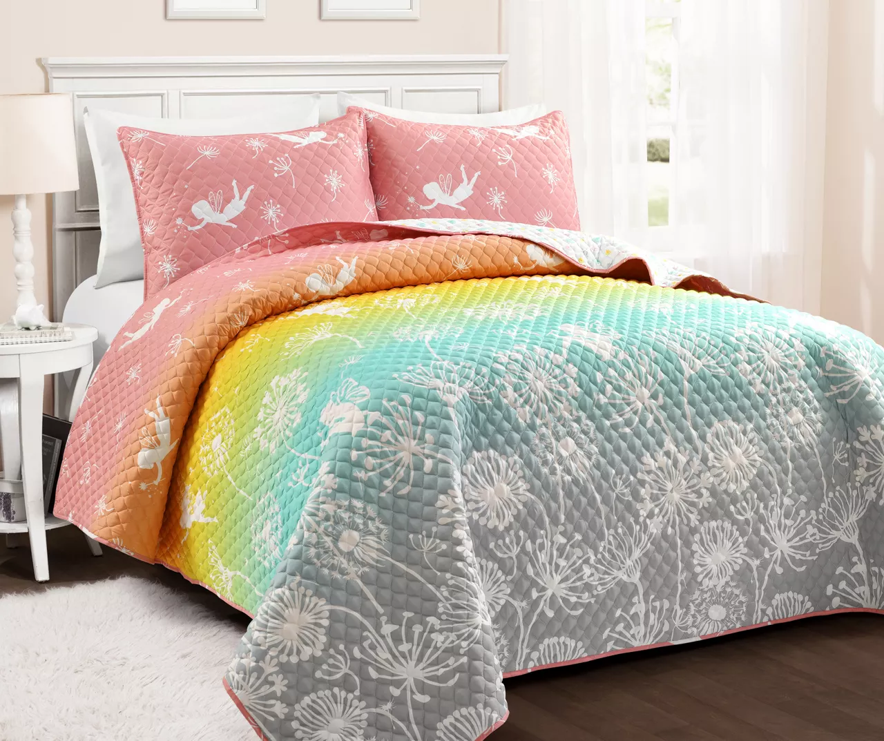 Pastel Rainbow Dandelion Fairy Ombre Twin 2-Piece Quilt Set 1 Pastel Rainbow Dandelion Fairy Ombre Twin 2-Piece Quilt Set