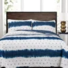 Jane White & Navy Shibori Tie-Dye Full/Queen 3-Piece Quilt Set