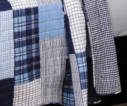 Greenville Navy & Blue Plaid Patchwork Full/Queen 3-Piece Quilt Set -Hoover Sales Store 810553070 3