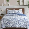 Erindale White & Blue Floral Paisley Full/Queen 3-Piece Quilt Set
