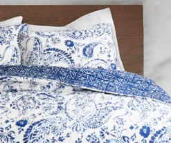 Erindale White & Blue Floral Paisley Full/Queen 3-Piece Quilt Set -Hoover Sales Store 810553071 2